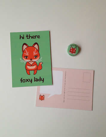 groene wenskaart met illustratie van een vos met de tekst hi there foxy lady