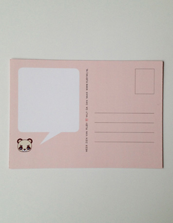 achterkant rode wenskaart met illustratie van een pandabeer met de tekst i can't bear to lose you