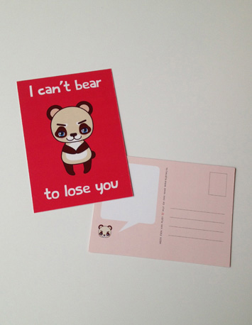 rode wenskaart met illustratie van een pandabeer met de tekst i can't bear to lose you