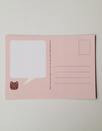 achterkant blauwe wenskaart met illustratie van een vleermuis met de tekst i feel bad without you