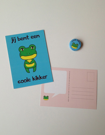 blauwe wenskaart met illustratie van een kikker met de tekst jij bent een coole kikker
