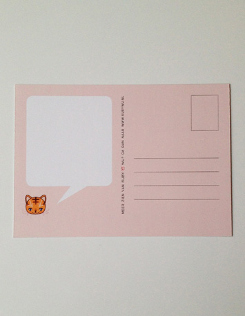 achterkant groene wenskaart met illustratie van een poes met de tekst sorry dat ik zo'n kattekop was