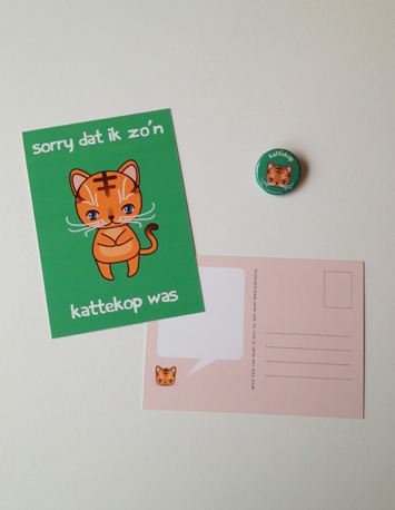 groene wenskaart met illustratie van een poes met de tekst sorry dat ik zo'n kattekop was