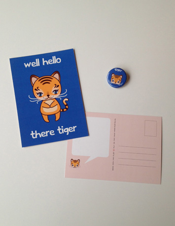 blauwe wenskaart met illustratie van een tijger met de tekst well hello there tiger
