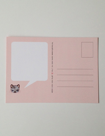 achterkant rode wenskaart met twee poesjes en de tekst wij vinden jou poeslief