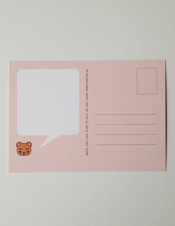 achterkant gele wenskaart met twee beren met de tekst wij vonden het beregezellig