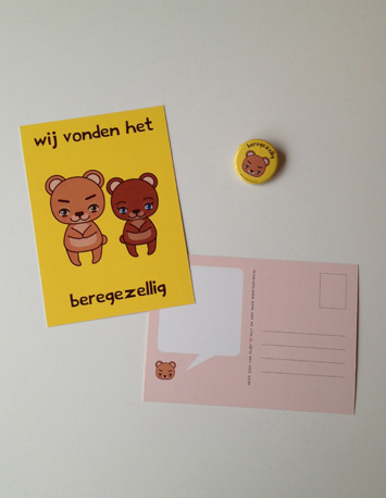 gele wenskaart met twee beren met de tekst wij vonden het beregezellig